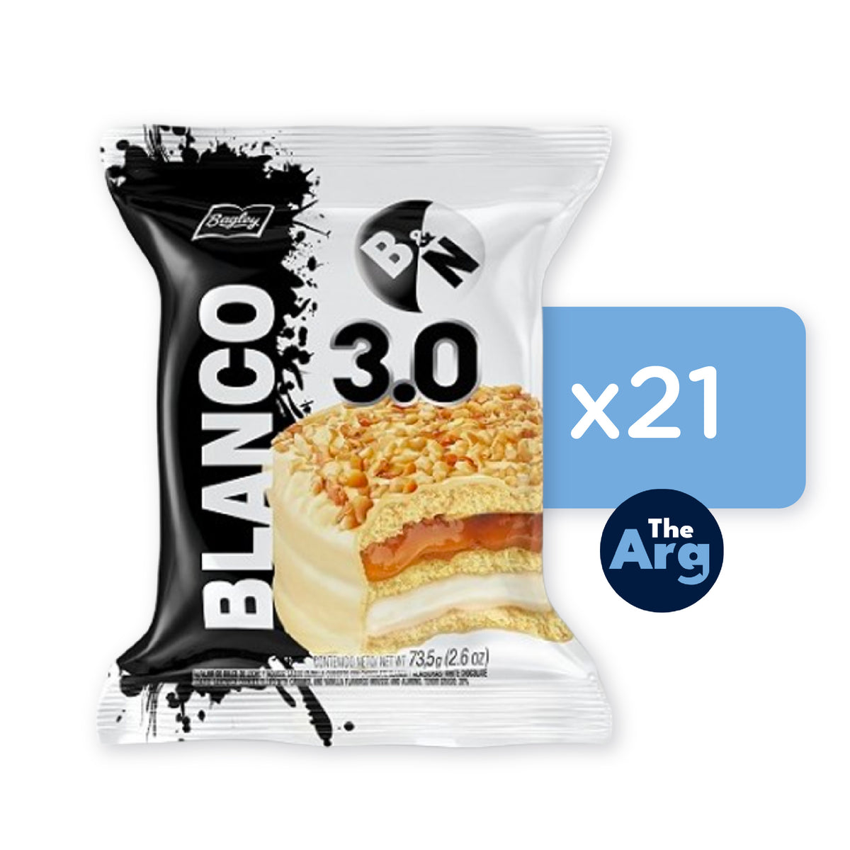 Triple White & Dark Alfajores Box | White Chocolate, Dulce de Leche & Vanilla | 21 Pack (73.5g Each)
