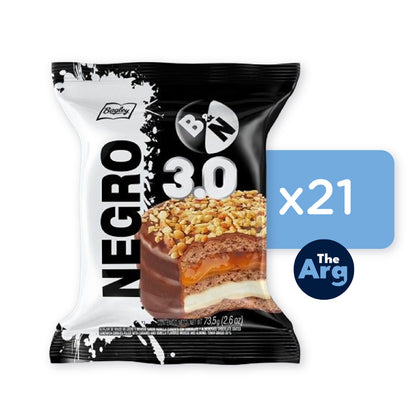 Alfajor Blanco y Negro Triple Milk Chocolate with Dulce de Leche & Vanilla Box 21u. 73.5g/2.59oz.
