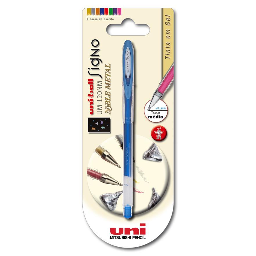 Esferográfica Signo Noble Metal Roller Gel Metálica Azul Uni-ball