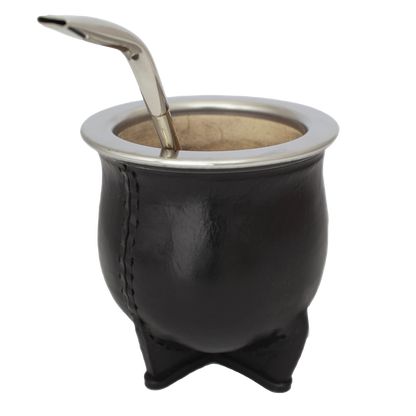 Camionero Mate Gourd Black Leather | Premium Argentine Calabash Mate Cup