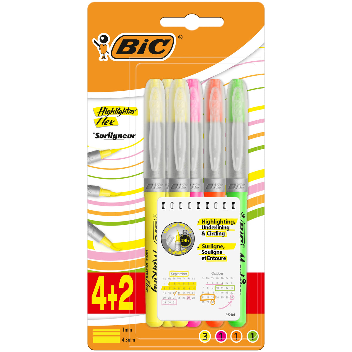 Sublinhadores Flex Fluorescente Neon 6 Unidades Bic