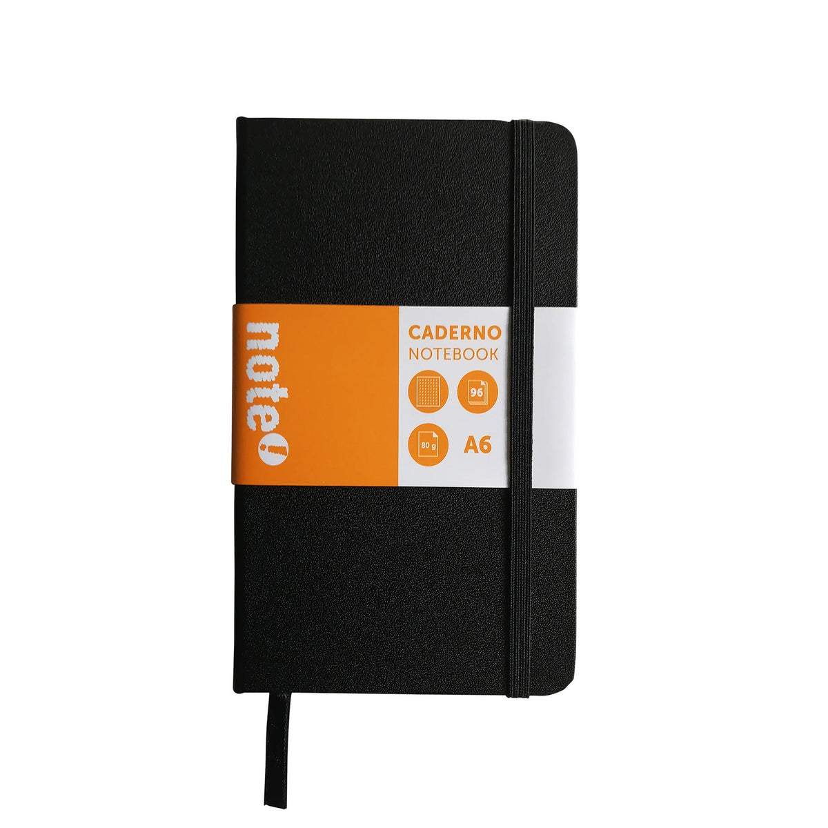 Caderno Agrafado A6 Capa Dura Preta com Elástico Pontilhado Note!