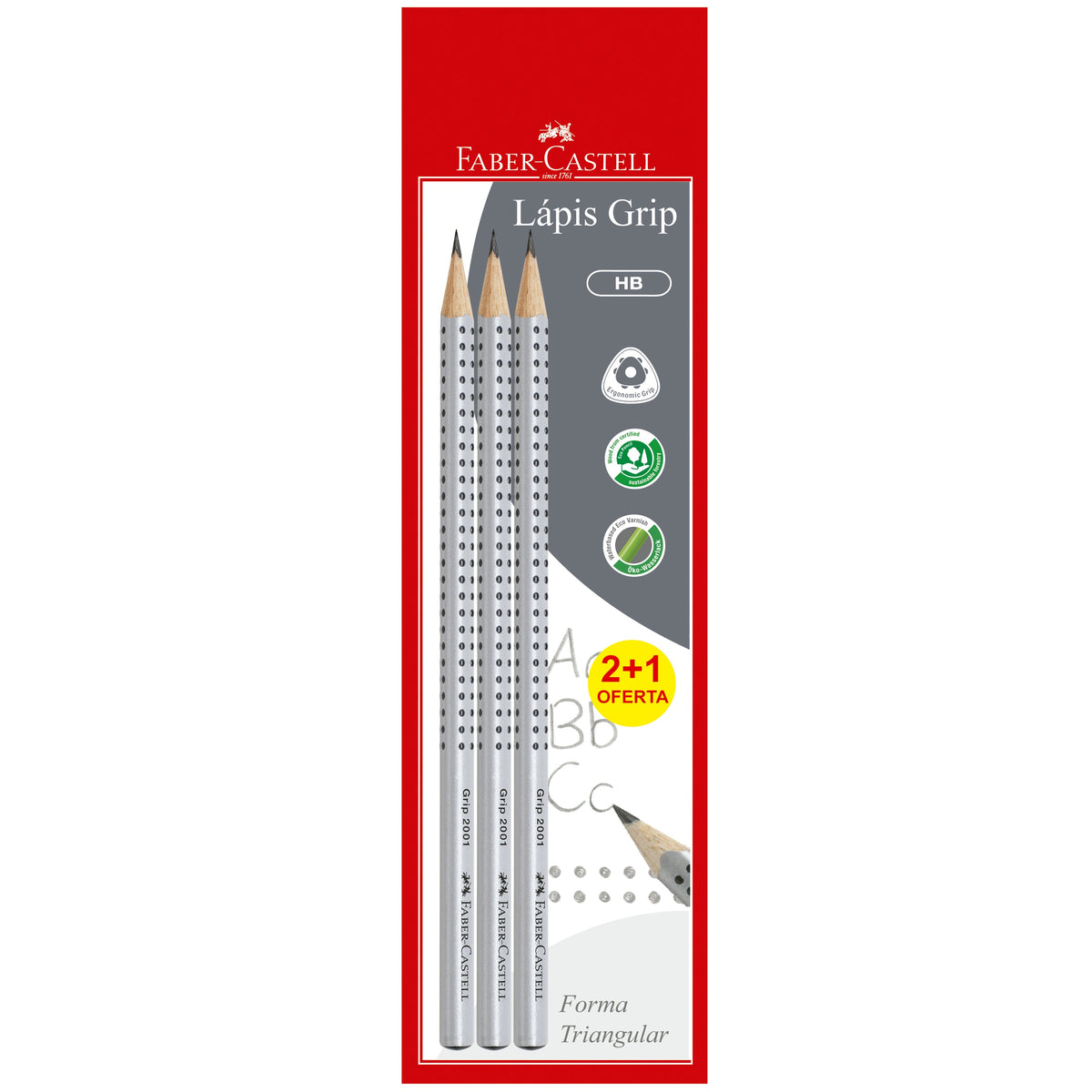 Lápis Grafite Grip HB 3 Unidades Faber-Castell