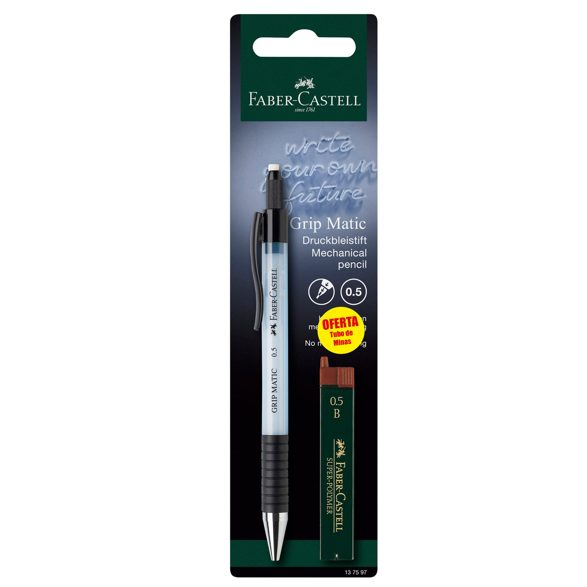Lapiseira Grip Matic 0,7mm e Minas B Azul Claro Faber-Castell