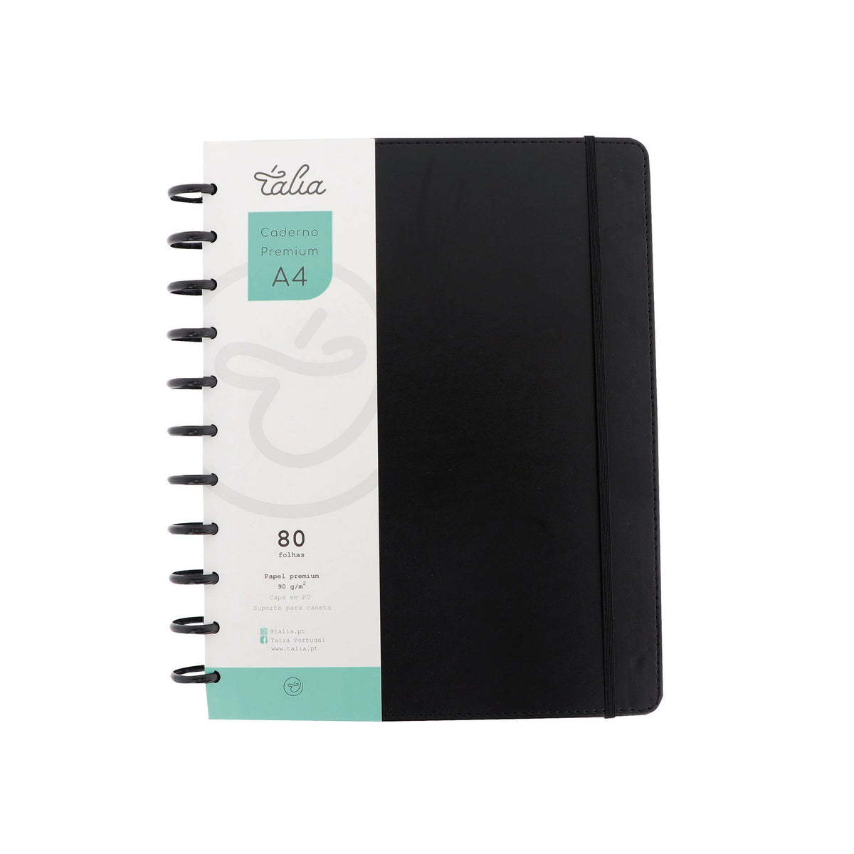 Caderno Smart Espiral com Elástico A4 Pautado Preto Talia