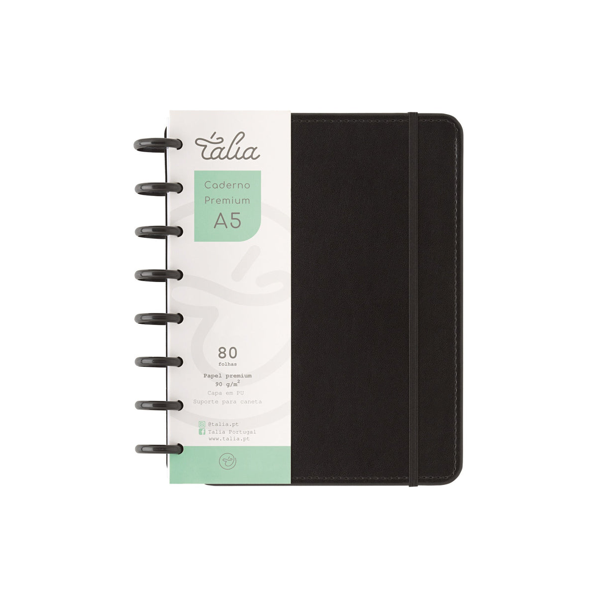 Caderno Smart Espiral com Elástico A5 Pautado Preto Talia