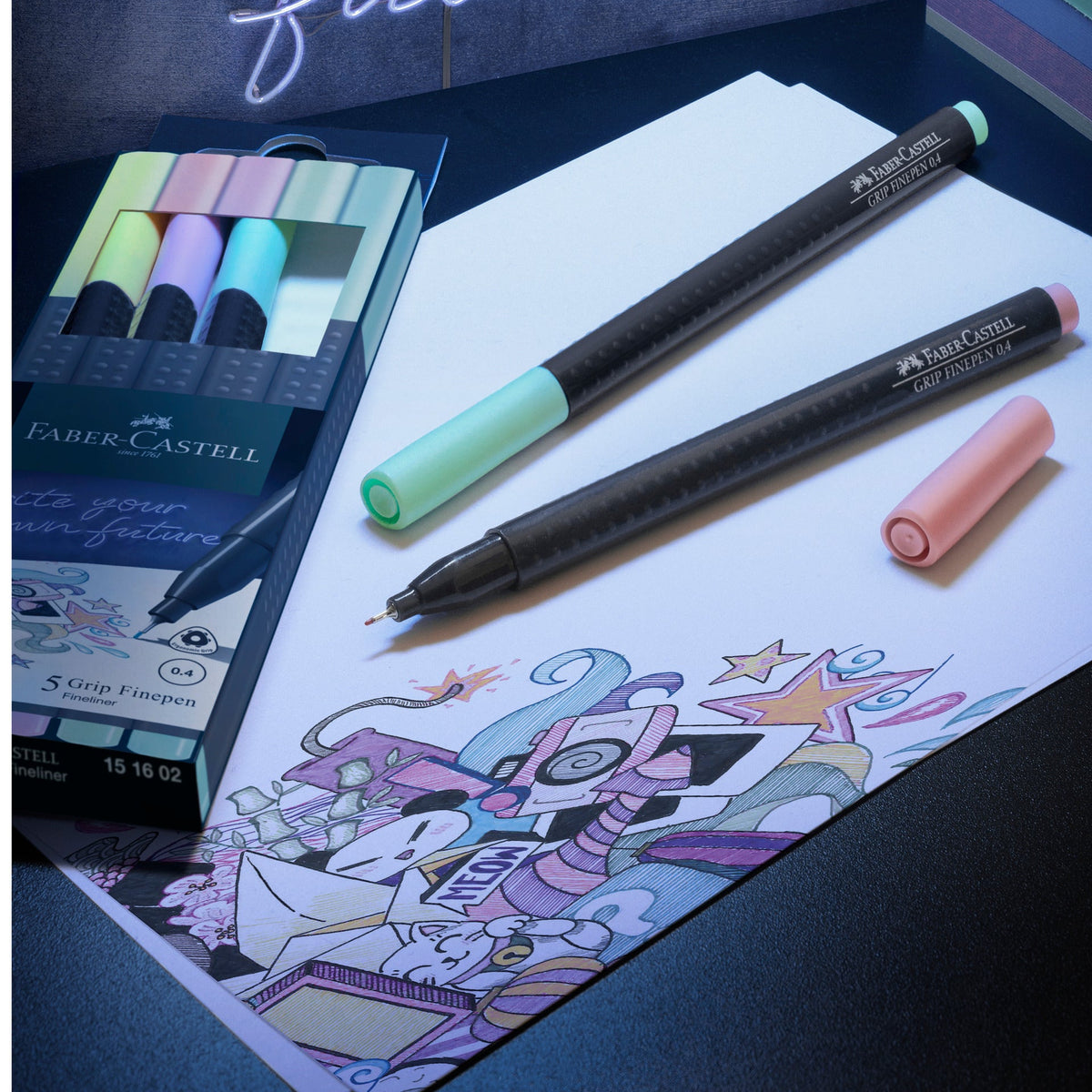 Marcador Grip Finepen Pastel 5 unidades Faber-Castell