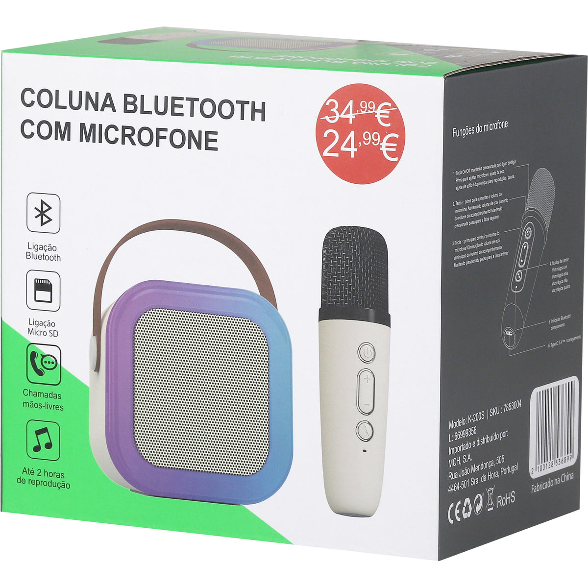 Coluna Bluetooth com Microfone Led