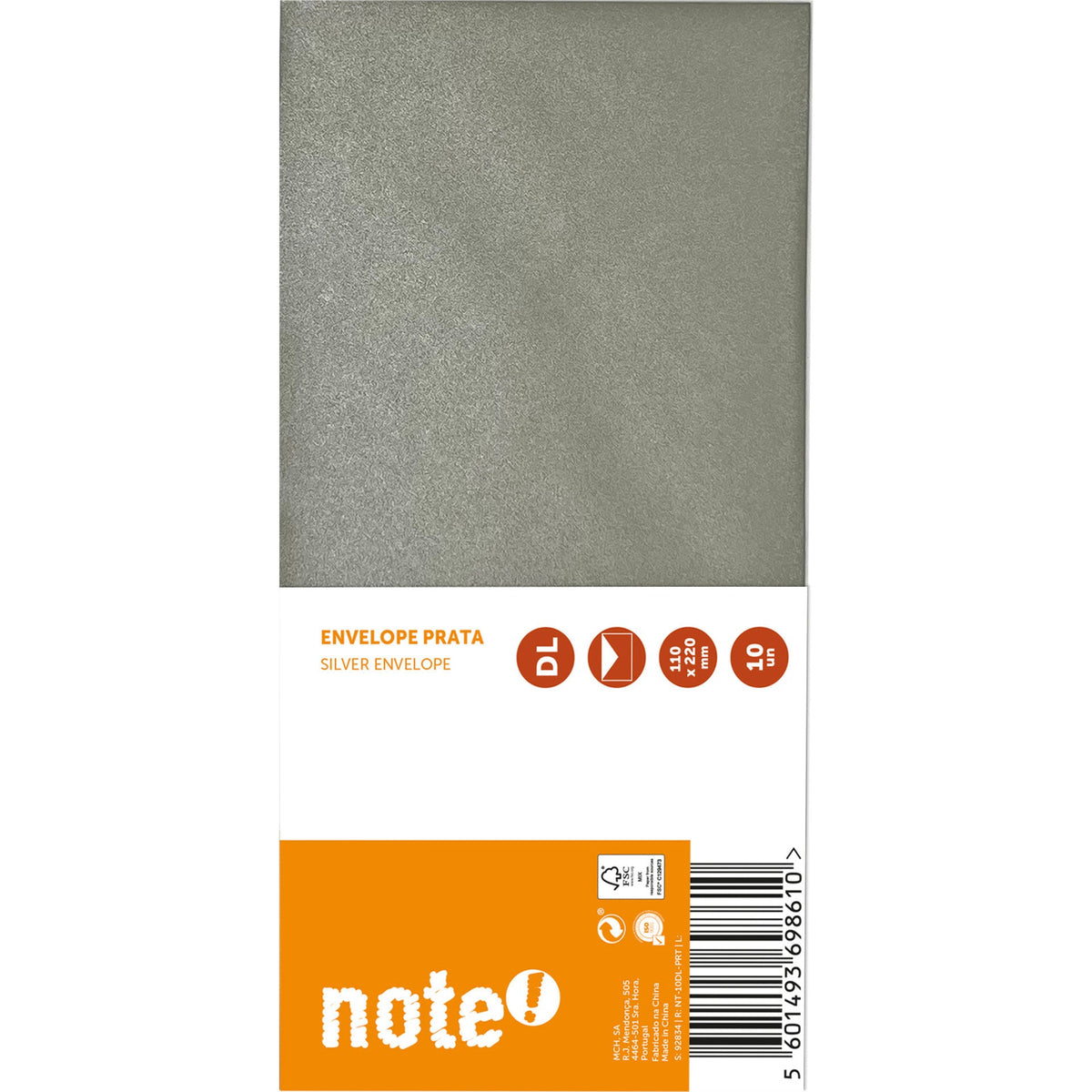Envelope DL Prateado 110x220cm 10 Unidades Note!