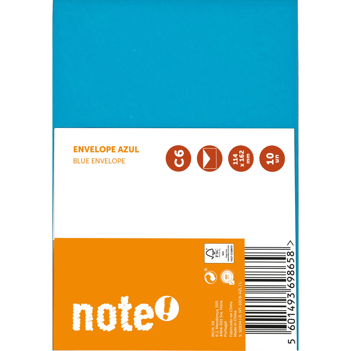 Envelope C6 Azul 114x162cm 10 Unidades Note!