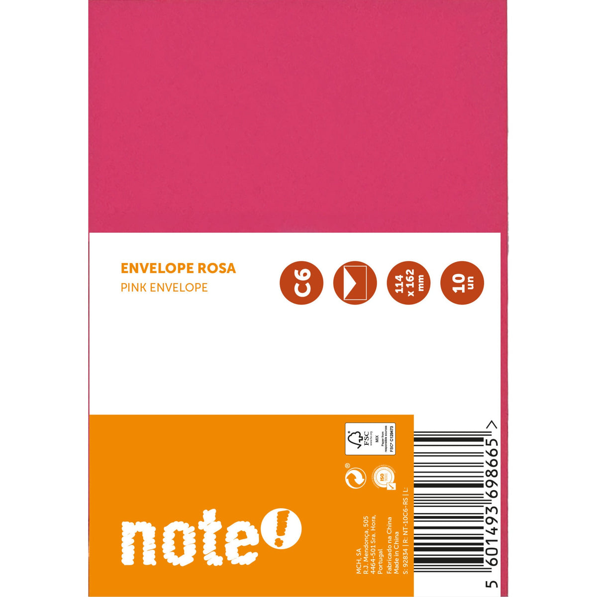 Envelope C6 Rosa 114x162cm 10 Unidades Note!