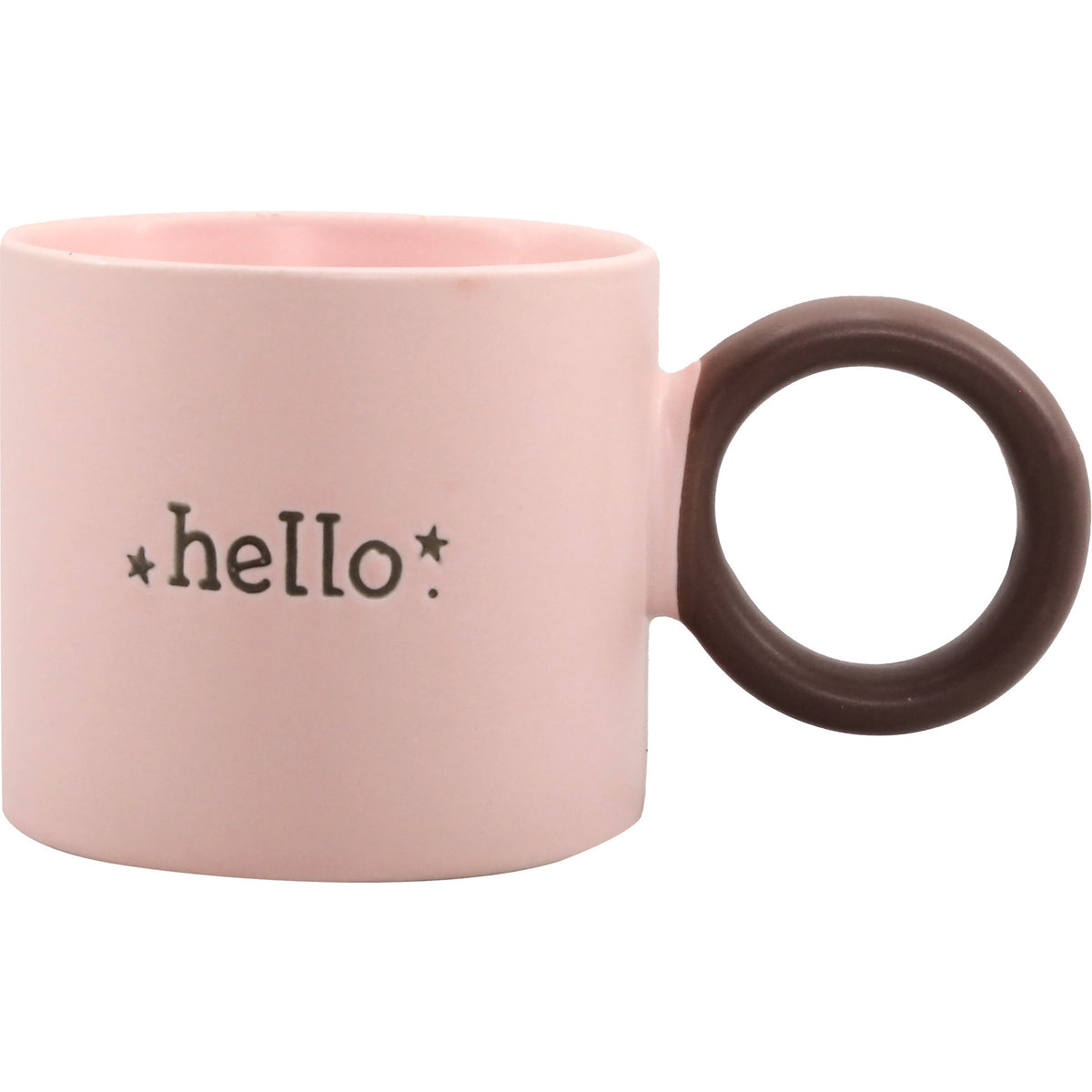 Caneca Rosa Hello com Asa Castanha