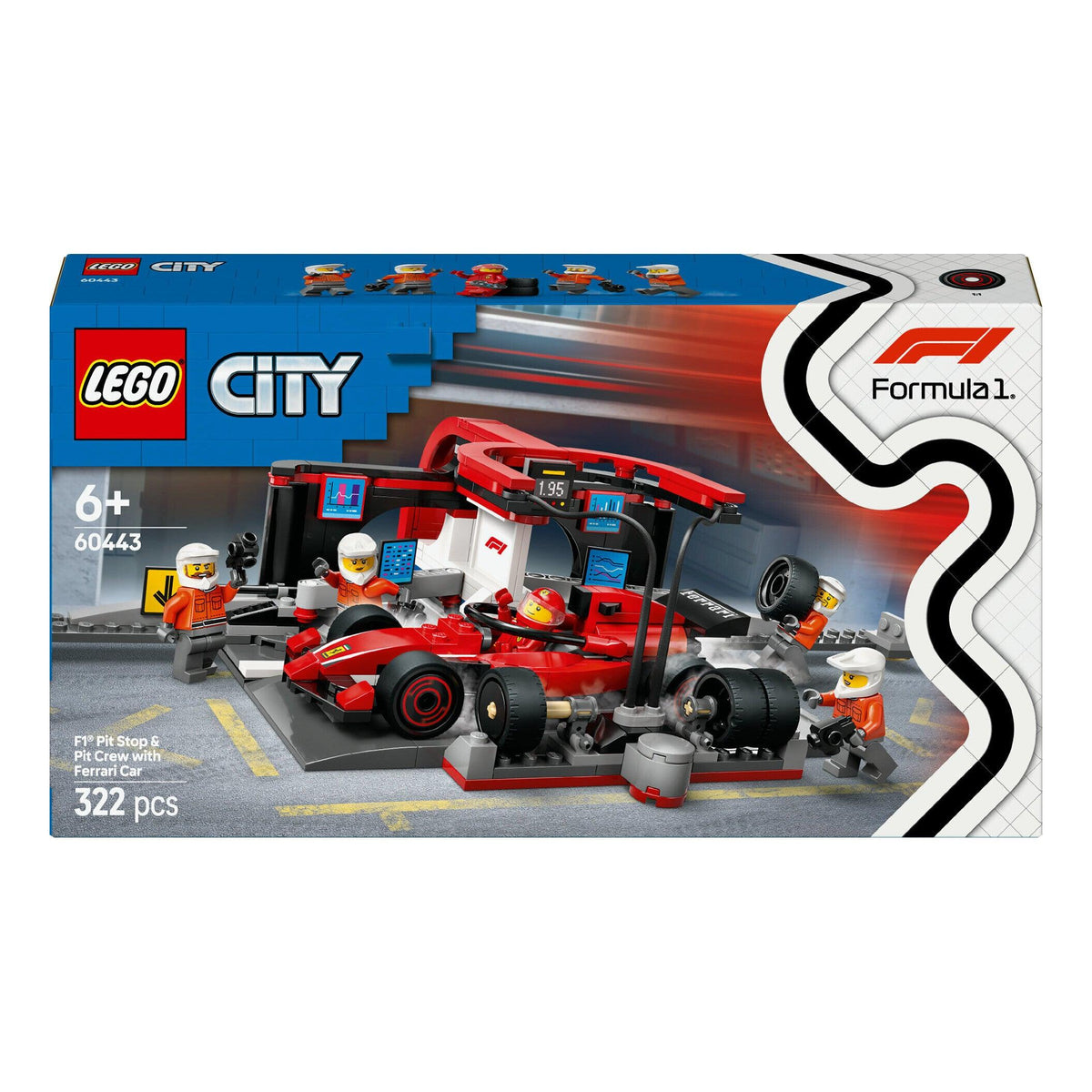 LEGO City - Boxe de F1 e Equipa da Boxe com Carro da Ferrari - 60443