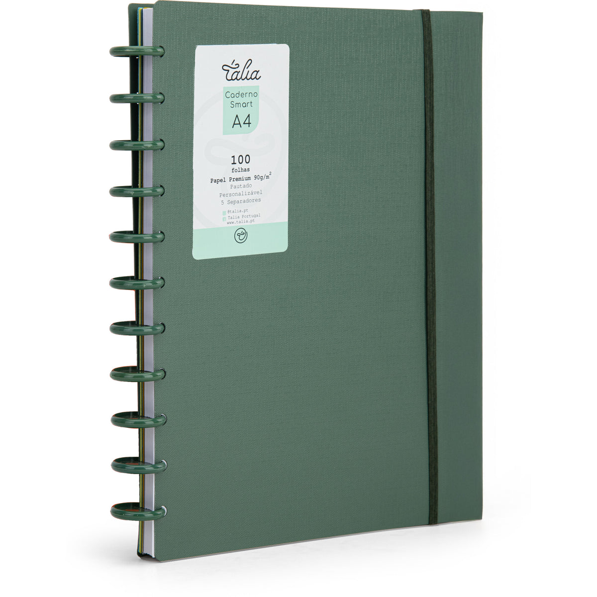 Caderno Smart Espiral com Elástico A4 Pautado Verde Seco Talia