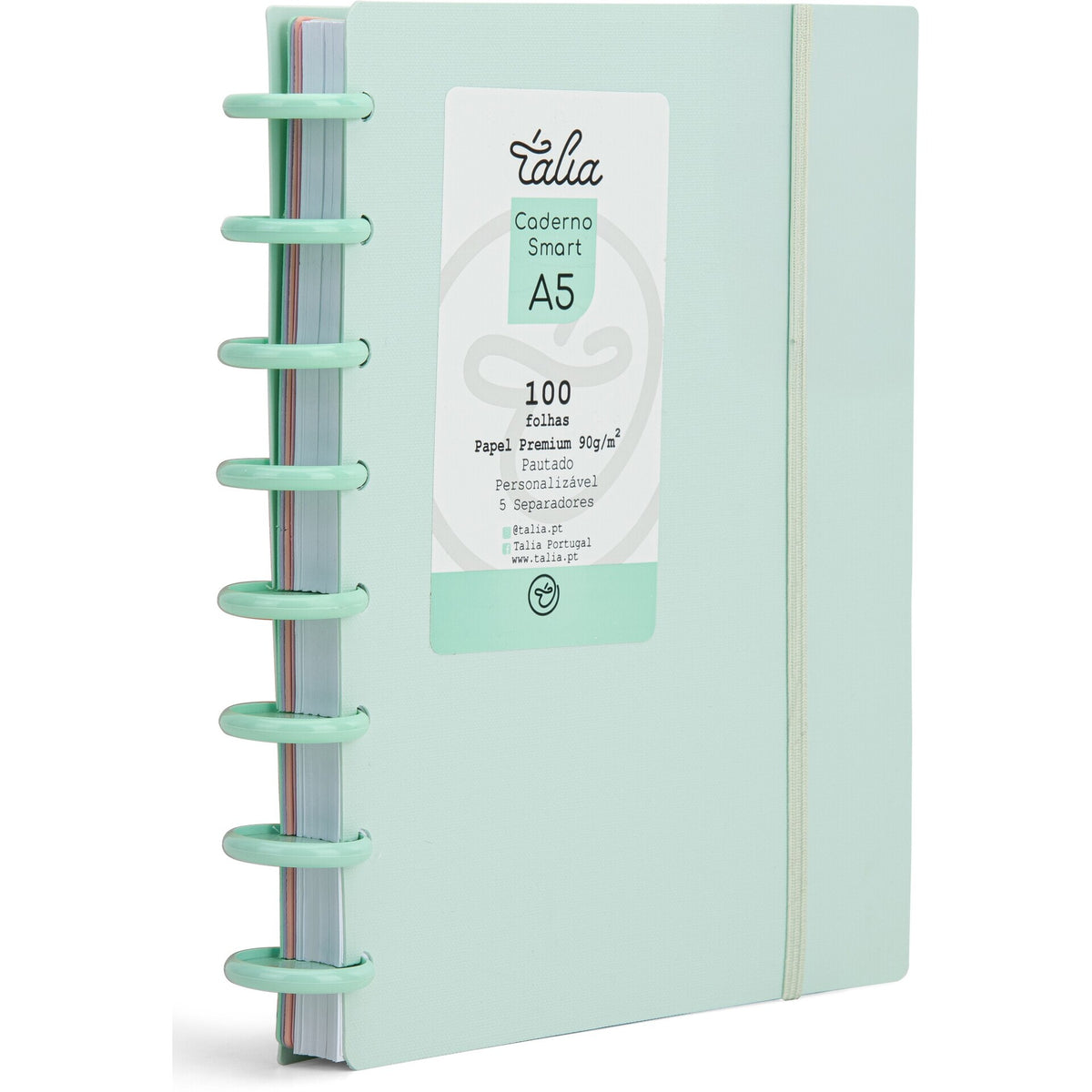 Caderno Smart Espiral com Elástico A5 Pautado Verde Menta Talia