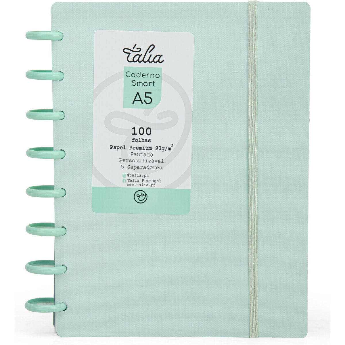 Caderno Smart Espiral com Elástico A5 Pautado Verde Menta Talia
