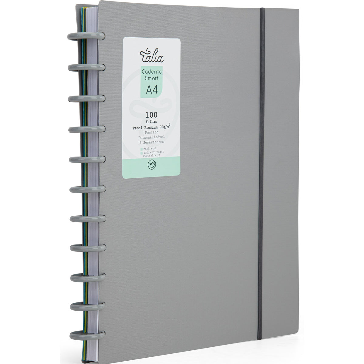 Caderno Smart Espiral com Elástico A4 Pautado Cinza Talia