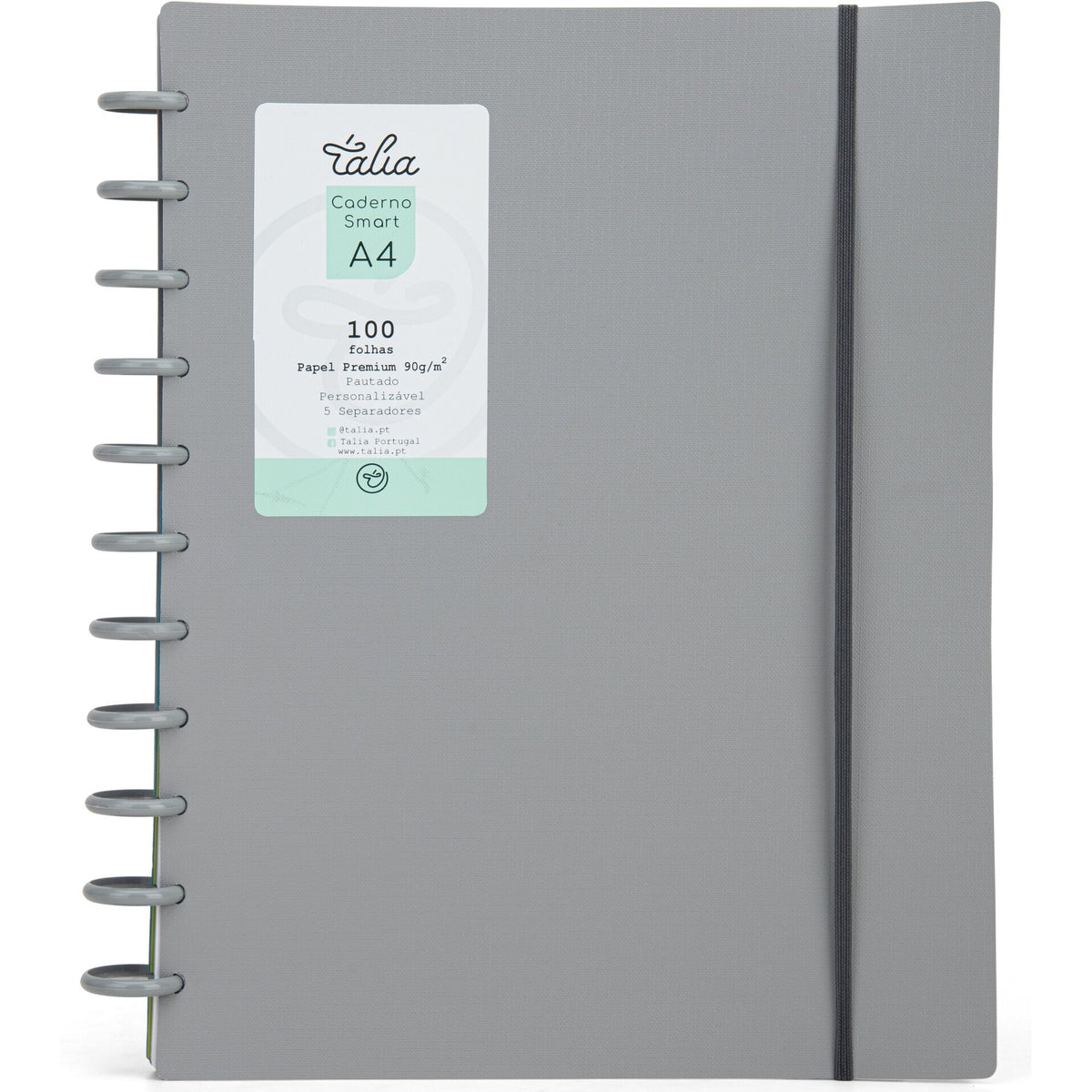 Caderno Smart Espiral com Elástico A4 Pautado Cinza Talia