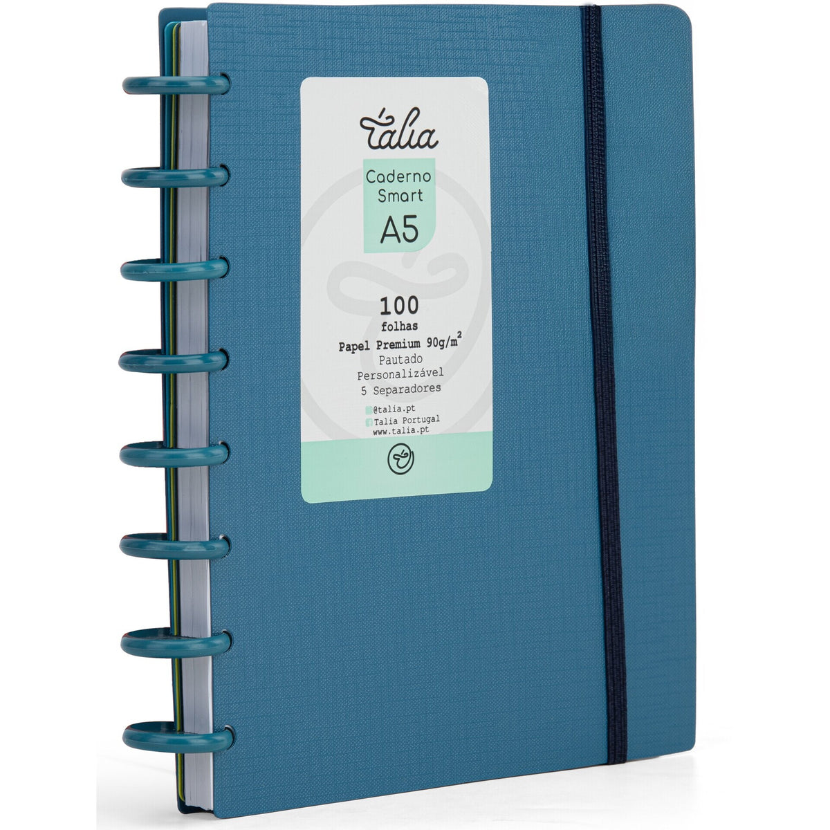 Caderno Smart Espiral com Elástico A5 Pautado Azul Forte Talia