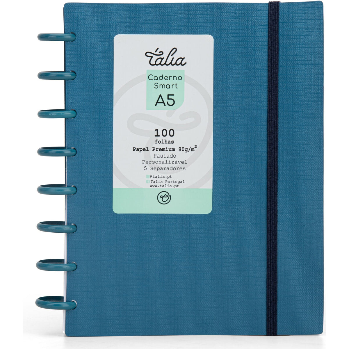 Caderno Smart Espiral com Elástico A5 Pautado Azul Forte Talia