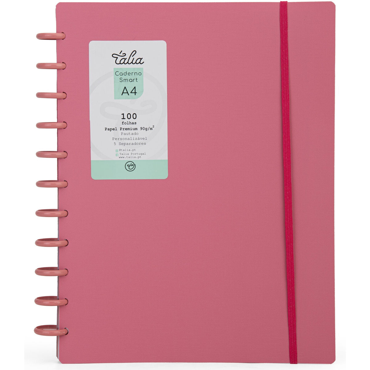 Caderno Smart Espiral com Elástico A4 Pautado Rosa Forte Talia