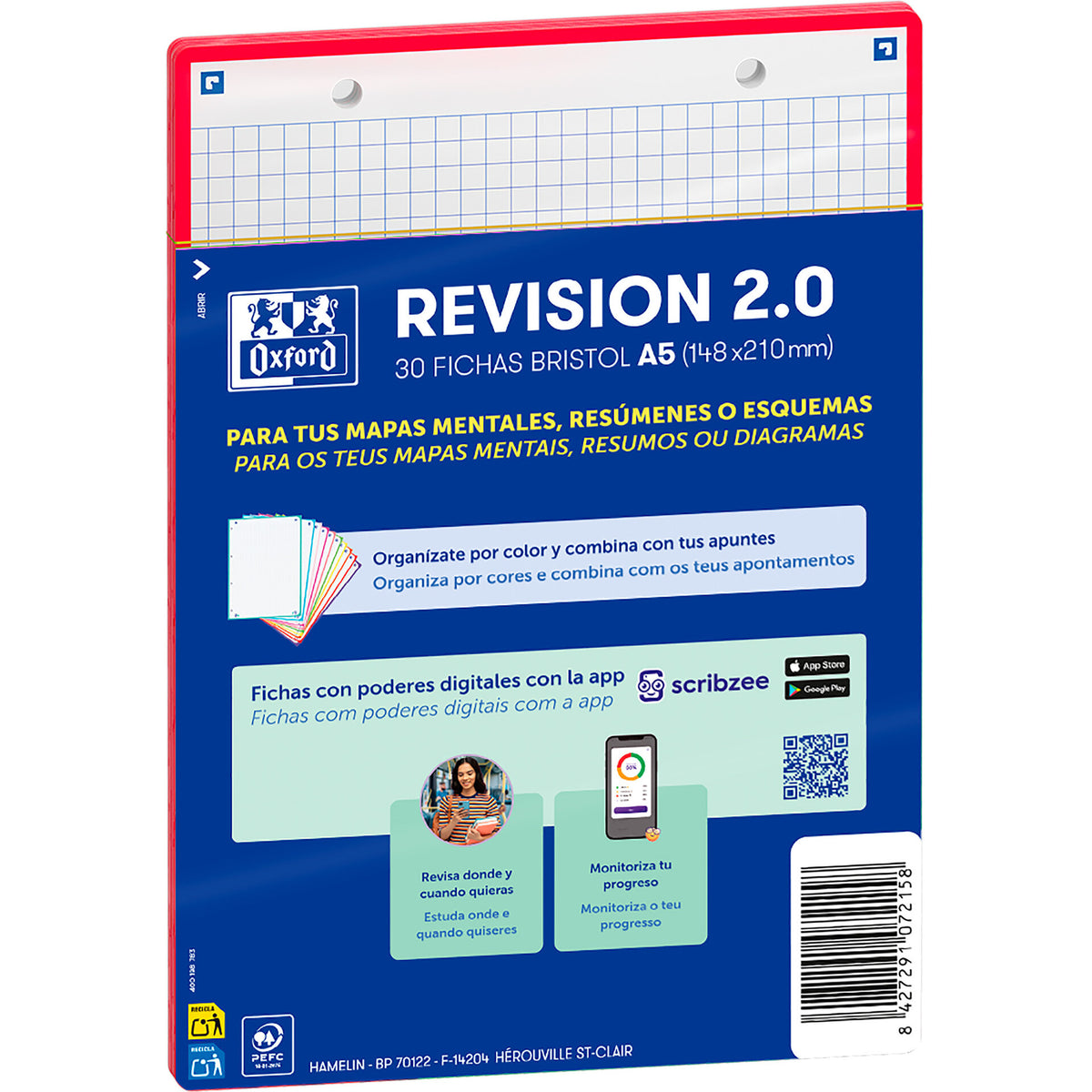 Flashcards 2.0 A5 30 Folhas Quadriculado Vermelho Oxford