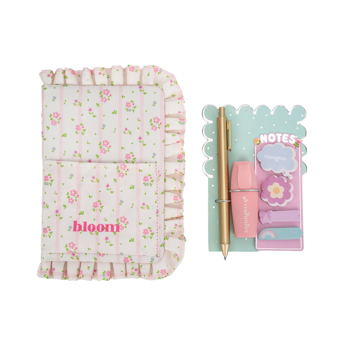 Conjunto Caderno Tecido Com Bolso + Caneta