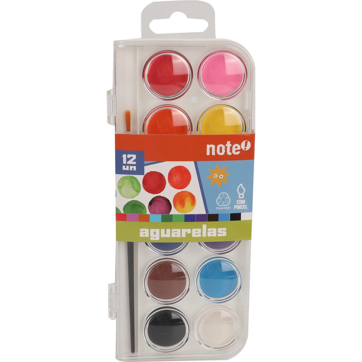 Aguarelas com Pincel 12 Cores Note!