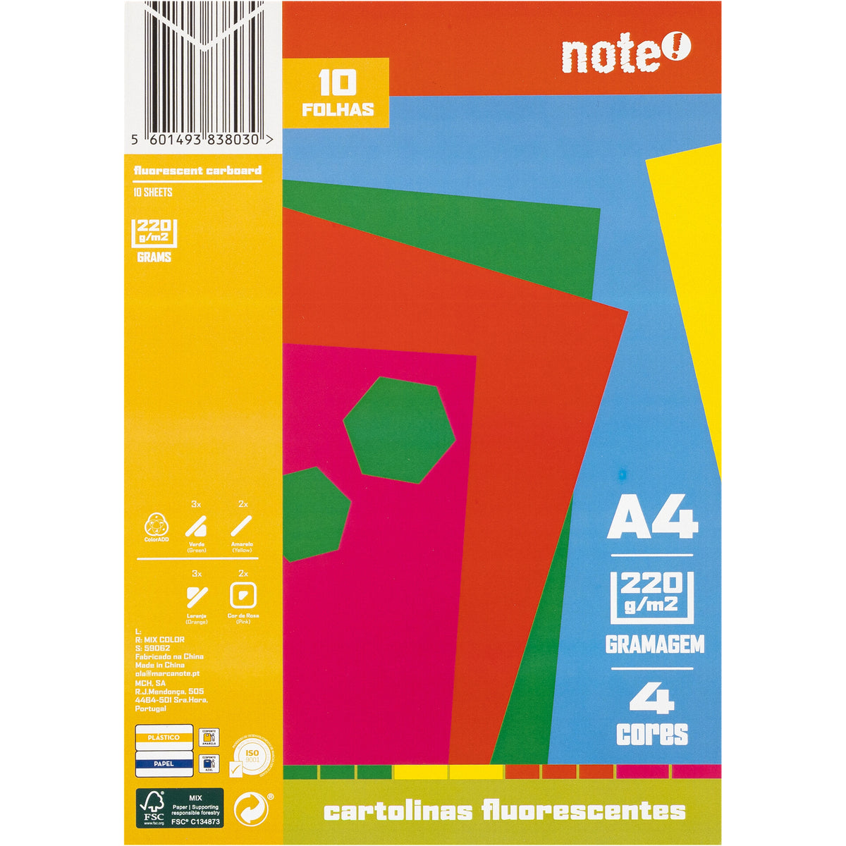 Bloco de Cartolinas A4 Fluor 10 Folhas Note!