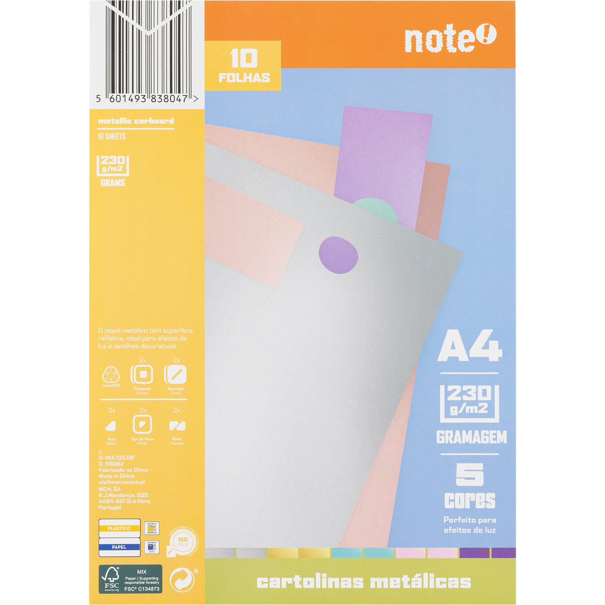 Bloco de Cartolinas A4 Metálico 10 Folhas Note!