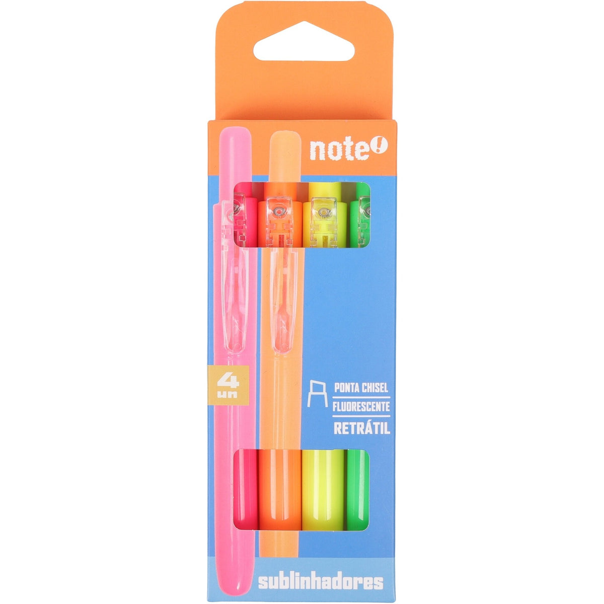 Sublinhador Retrátil Cores Neon 4 Unidades Note!