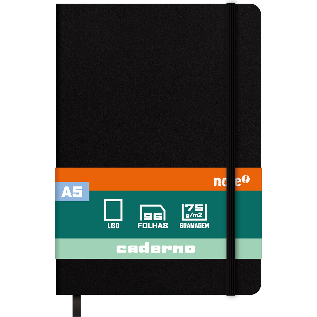 Caderno Agrafado A5 Capa Preta Soft com Elástico Liso Note!