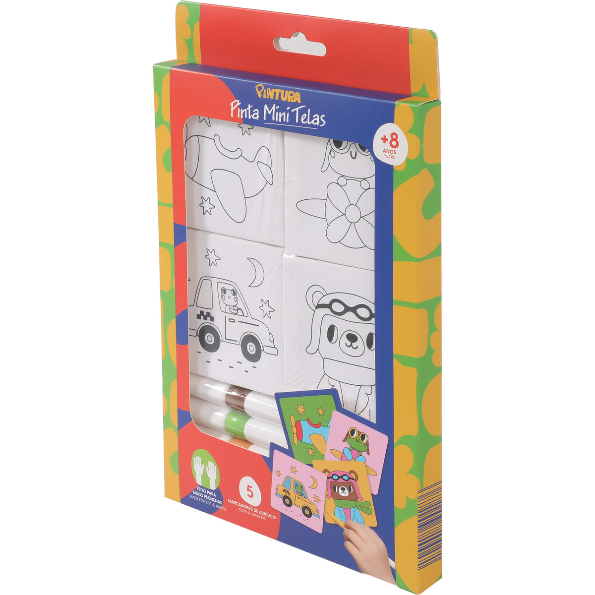 Conjunto 4 Mini Telas + 5 Marcador Acrílicos