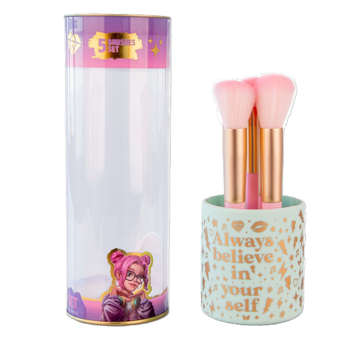 Conjunto 5 Pincéis Com Copo - Wow Generation