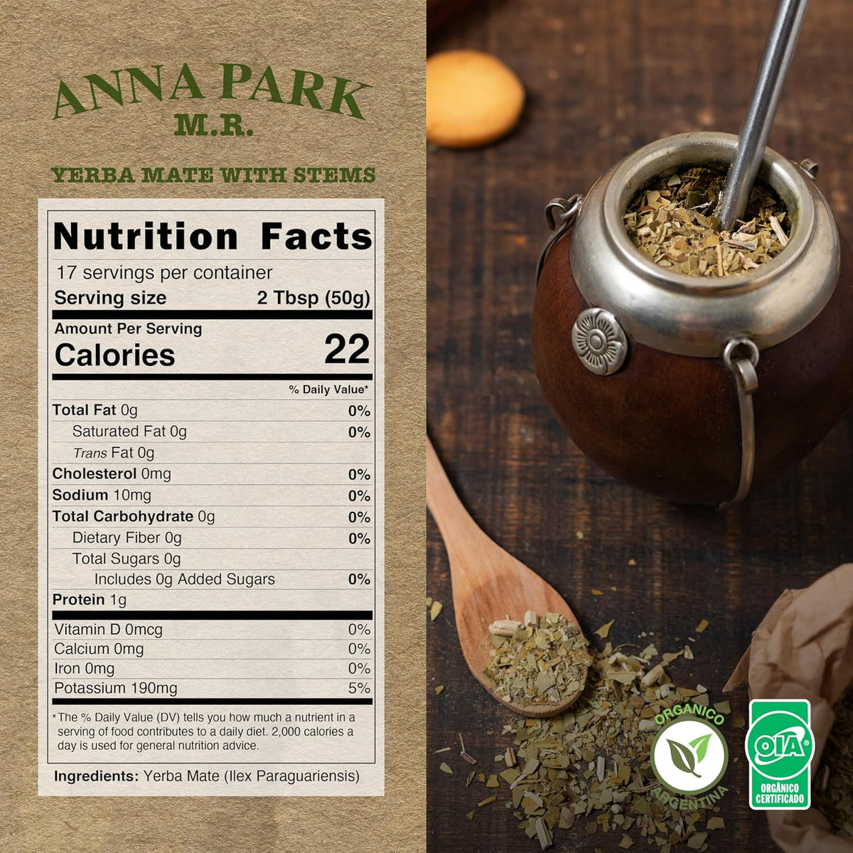 Anna Park Organic Yerba Mate 500g (1.1 lb) | Premium Argentine Mate Tea