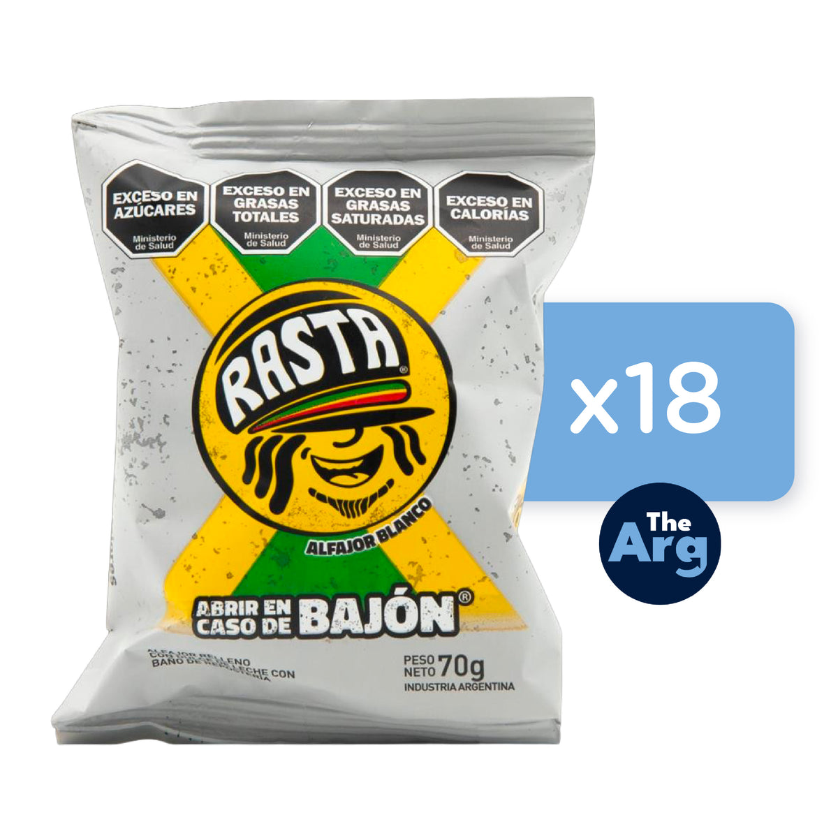 Rasta White Chocolate Alfajores Box (18 Units) | Argentine Dulce de Leche Cookies 70g