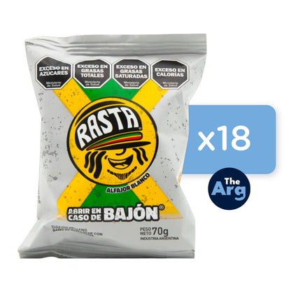 Rasta White Chocolate Alfajores Box (18 Units) | Argentine Dulce de Leche Cookies 70g
