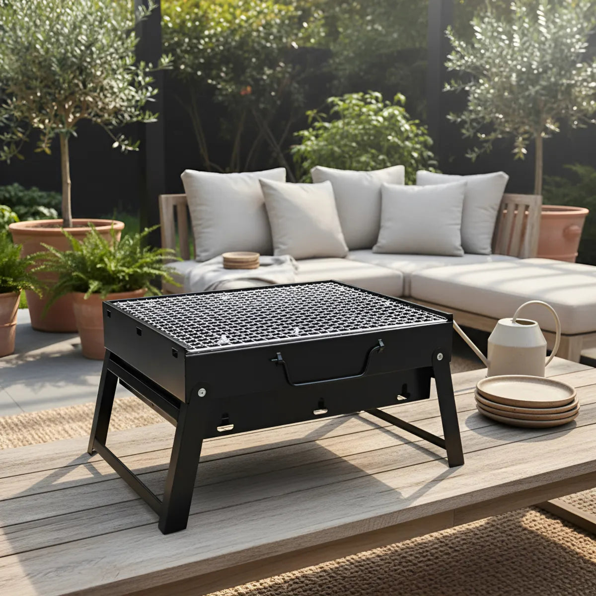 Portable Foldable Charcoal Grill Small BBQ Grill for Camping Picnic Outdoor Asado Black