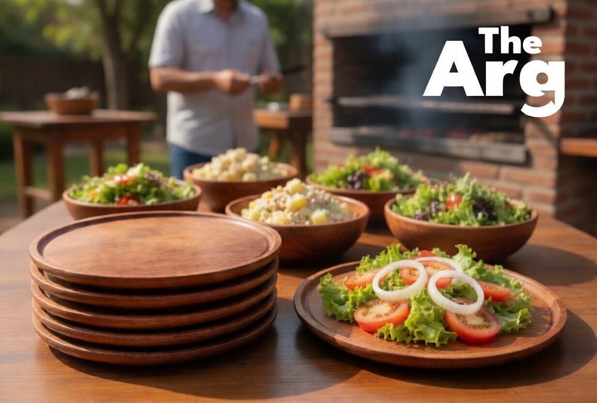 Argentine Carob Wood Plates for Asado BBQ 22 cm (Pack of 6) |Handmade Wooden Serving Plates