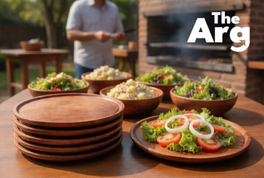 Argentine Carob Wood Plates for Asado BBQ 22 cm (Pack of 6) |Handmade Wooden Serving Plates