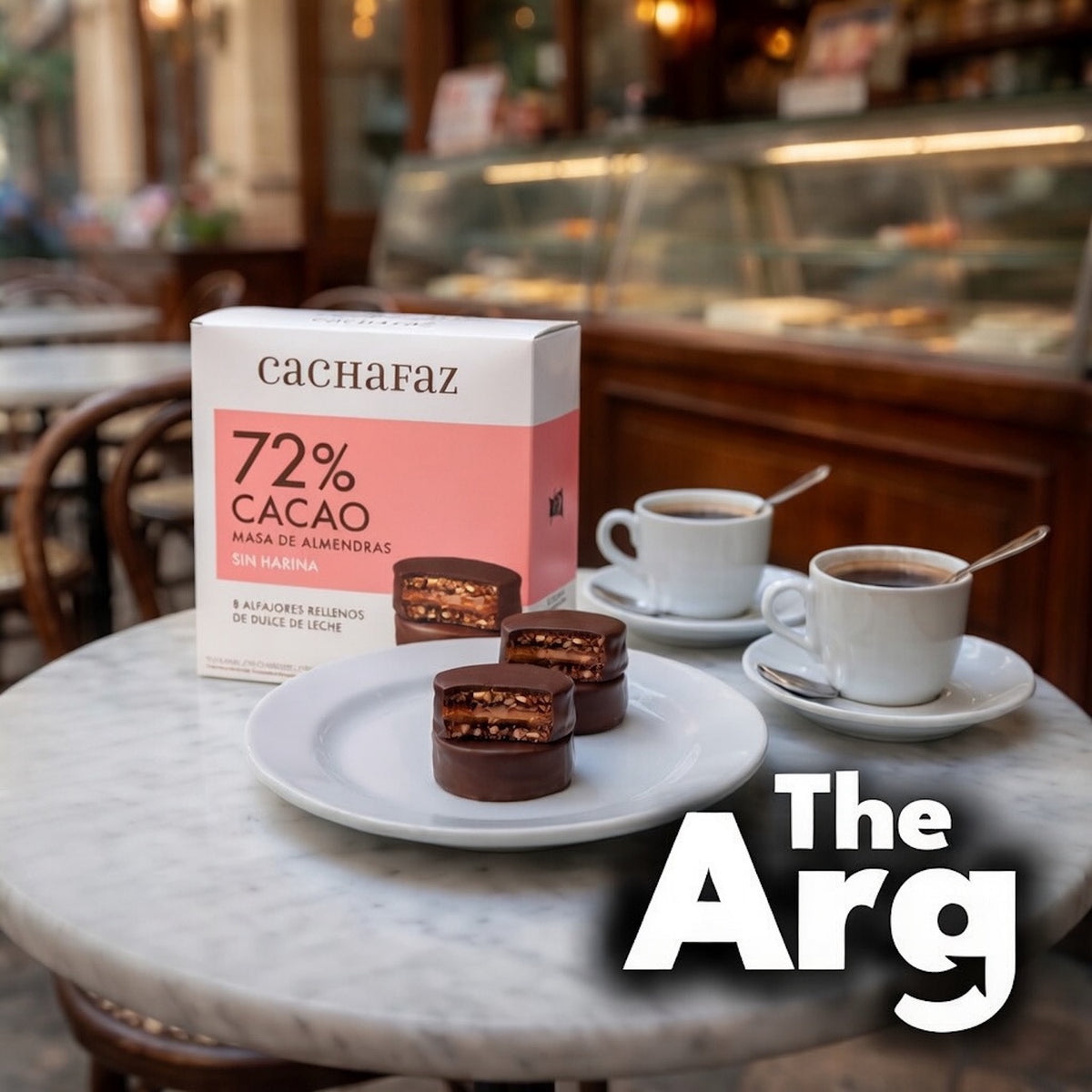 Cachafaz 72% Dark Chocolate Alfajores with Almond Flour | Gift Box 8 Units 512gr