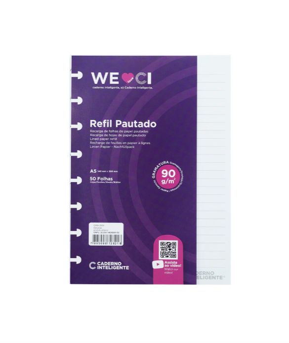 Recarga para Caderno Inteligente A5 Pautado 90g