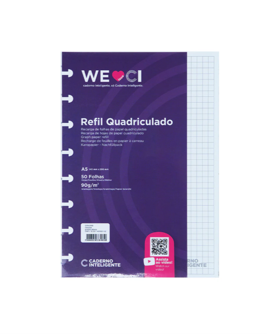 Recarga para Caderno Inteligente A5 Quadriculadas 90g