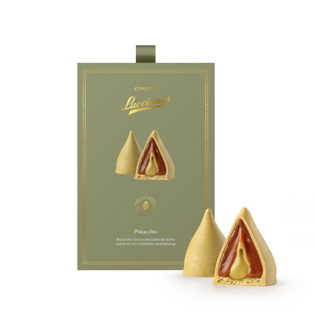 Lucciano’s Belgian White Chocolate Conitos with Dulce de Leche & Pistachio Heart | 6 Units 270g / 0.59 lb