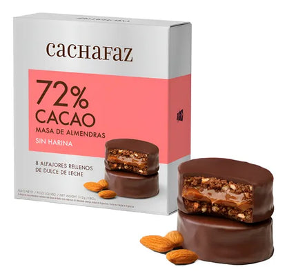 Cachafaz 72% Dark Chocolate Alfajores with Almond Flour | Gift Box 8 Units 512gr