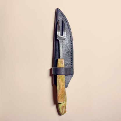 Ciervo Damascus Steel BBQ Carving Set – Green Plátano Wood Handles (Knife & Fork)