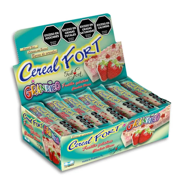 Felfort Cereal Fort Gran Rico – Cereal Bar with White Chocolate, Honey, Almonds & Strawberry 19g – (Box of 24u.)