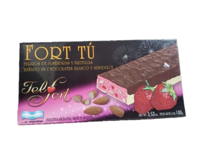 "Felfort Fort Tu - Strawberry Almond Nougat 100g, a fruity twist on classic Christmas nougat."