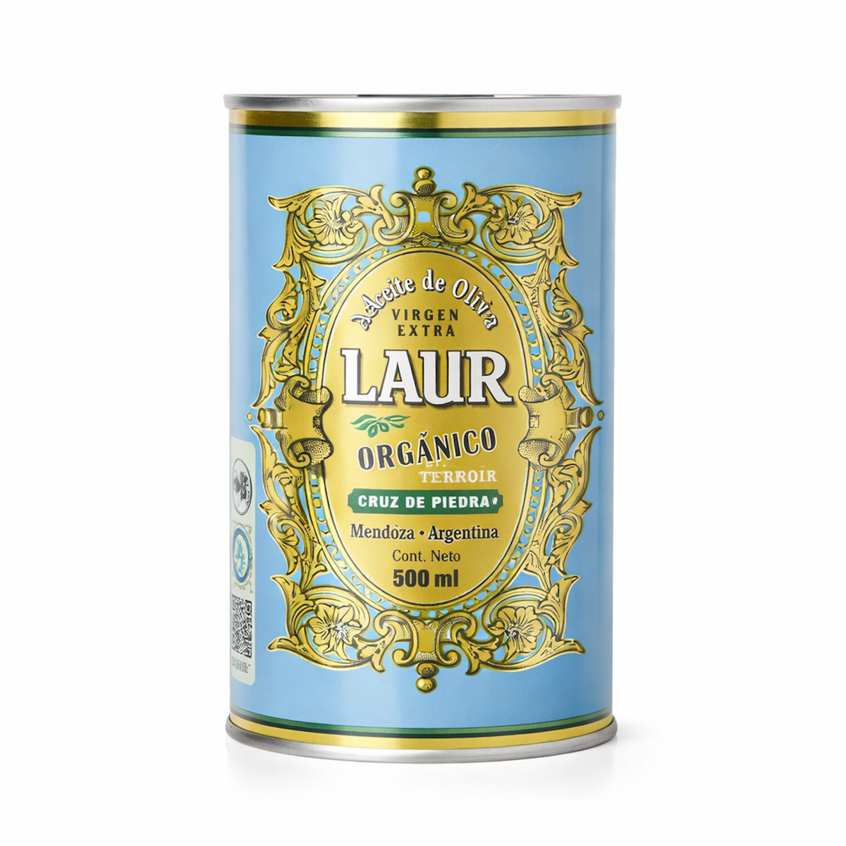 Laur Organic Extra Virgin Olive Oil 500ml (16.9 fl oz) – Cruz de Piedra Blend | Premium Argentine EVOO in Protective Can