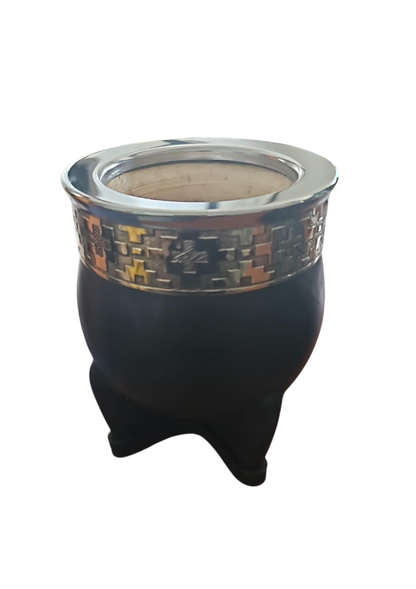 Imperial Pampa Black Leather Mate with Alpaca Rim & Steel Straw | Premium Argentine Gourd Set